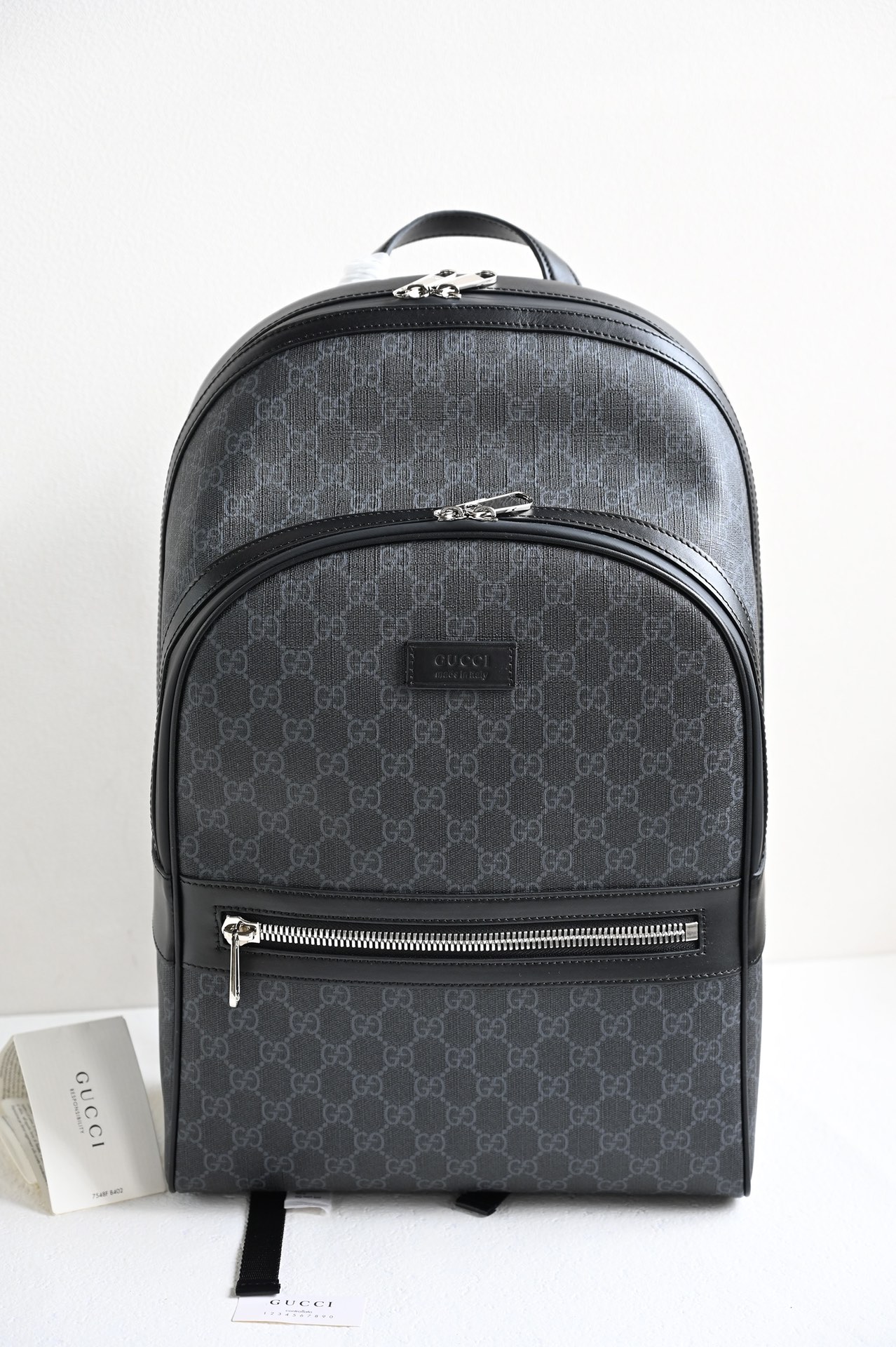 The 24-pair version of the Gucci backpack debuts at the counter. GG Supreme canvas is the brands timeless classic material. It's made from coated
