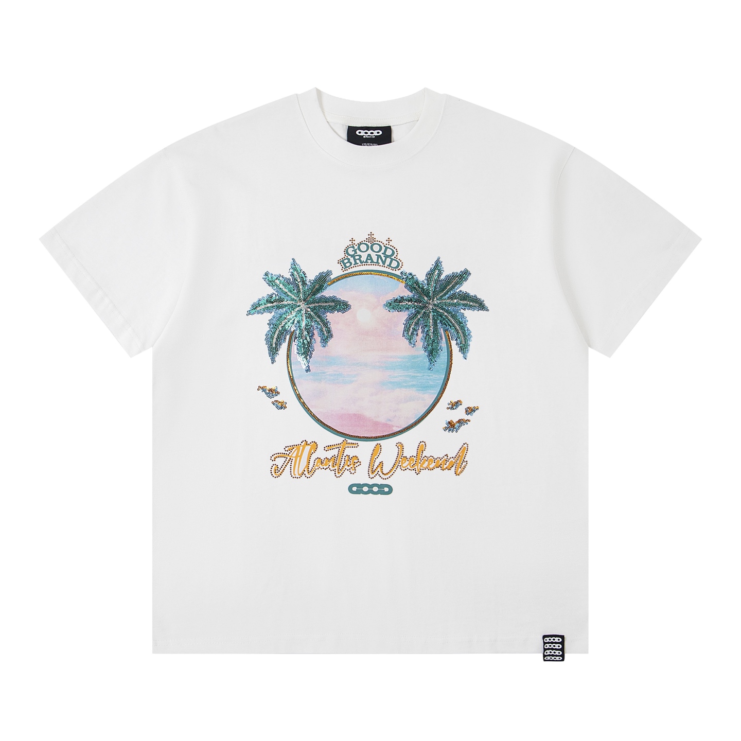特价🉐️80 不退不换
纯原配套
GOODBRAND2025SS海岛椰林珠片绣轻奢时尚高级感短袖T恤good短袖 亮片绣花➕烫图➕烫钻➕印花 工艺极其复杂 全套辅料细节 yb内置洗衣袋 还原1比1 男女同款 请勿机洗 
 
码数 S M L XL