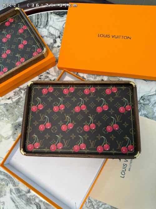 Louis Vuitton Walnut Wood Tray with Cherry Pattern - Handmade Decor Tray 1 Louis Vuitton Walnut Wood Tray with Cherry Pattern - Handmade Decor Tray