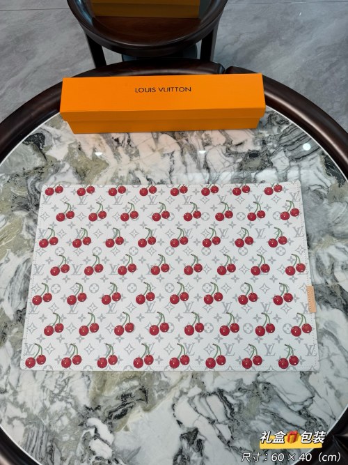 Louis Vuitton White Cherry Print Double-Sided Placemat Table Decoration
