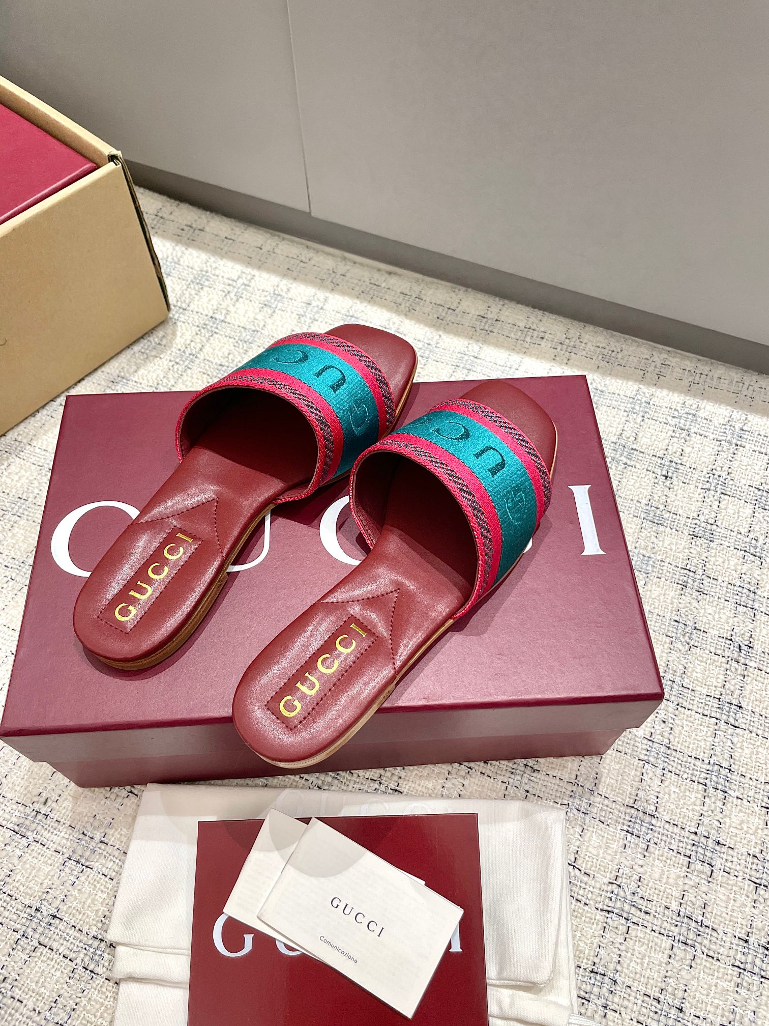 Gucci Embroidered Canvas Mules Sandals Square Toe Leather Sole Size 35-39 8 a1742721603945 0461