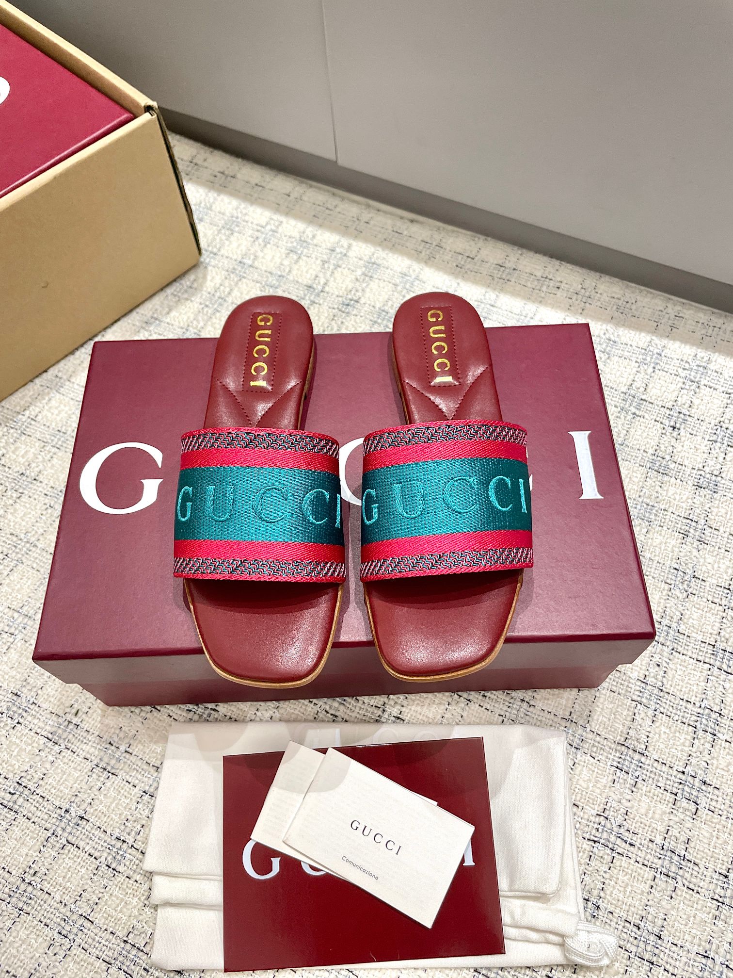Gucci Embroidered Canvas Mules Sandals Square Toe Leather Sole Size 35-39 1 a1742721605659 5835