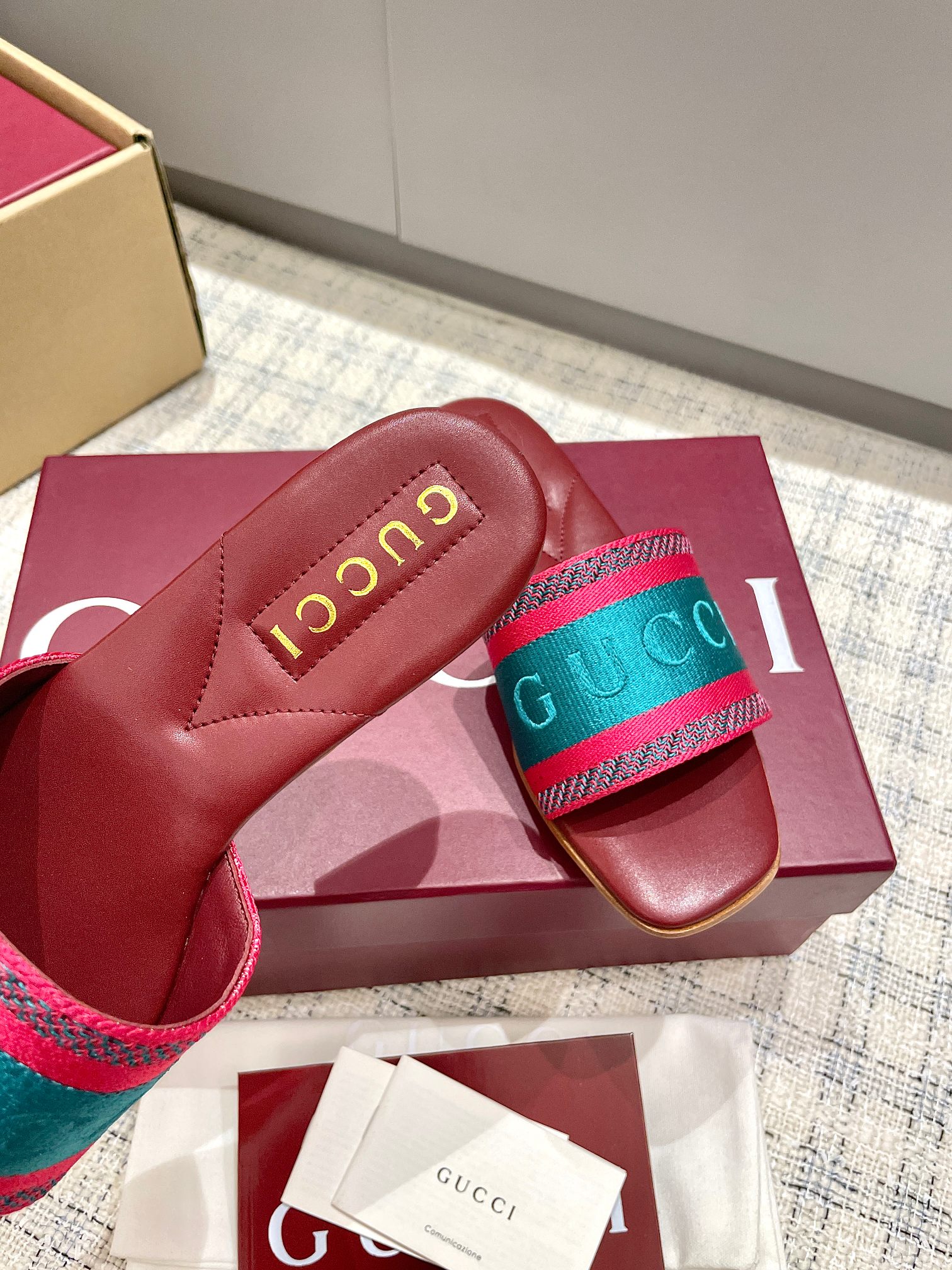 Gucci Embroidered Canvas Mules Sandals Square Toe Leather Sole Size 35-39 6 a1742721605697 0651