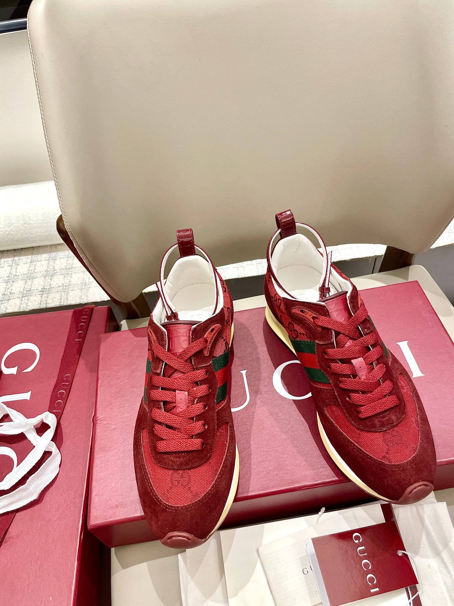 Gucci Re-Motion Red Leather Sneakers with Detachable Ankle Strap - Women's 3 a1745499865898 4013