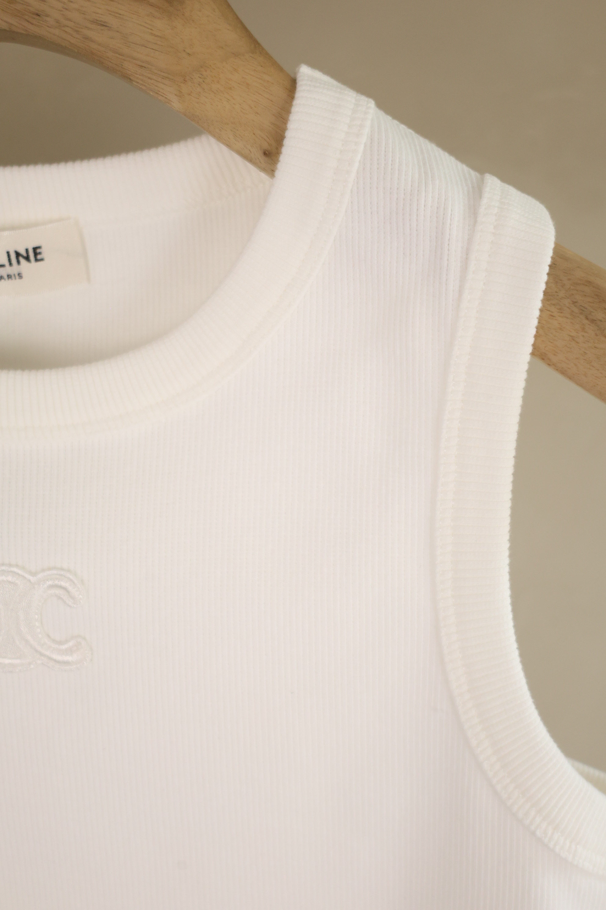 Celine Women's White Ribbed Knit Tank Top with Embroidered Logo - Elegant Style 6 a1745400279452 3580