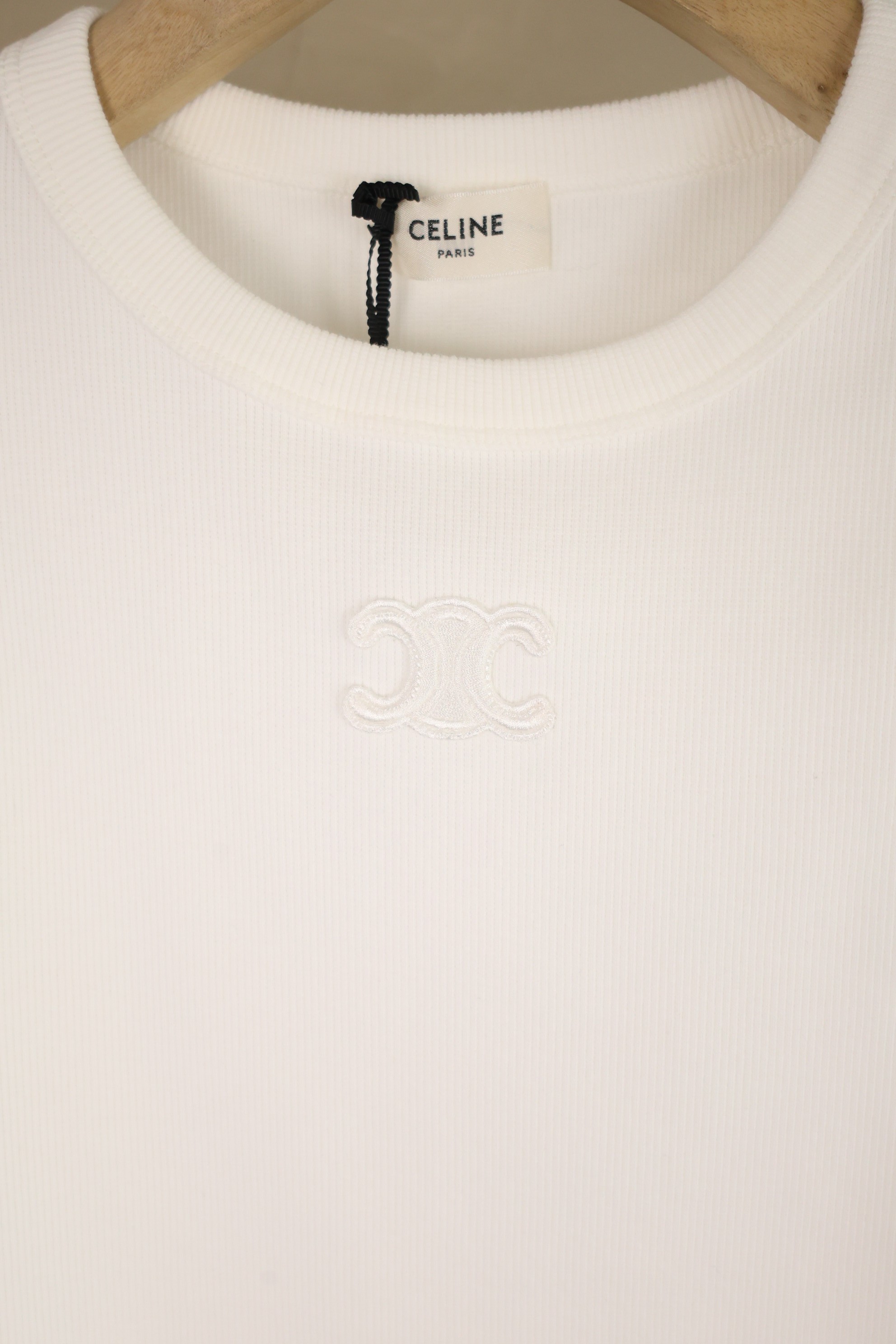 Celine Women's White Ribbed Knit Tank Top with Embroidered Logo - Elegant Style 5 a1745400280339 7874