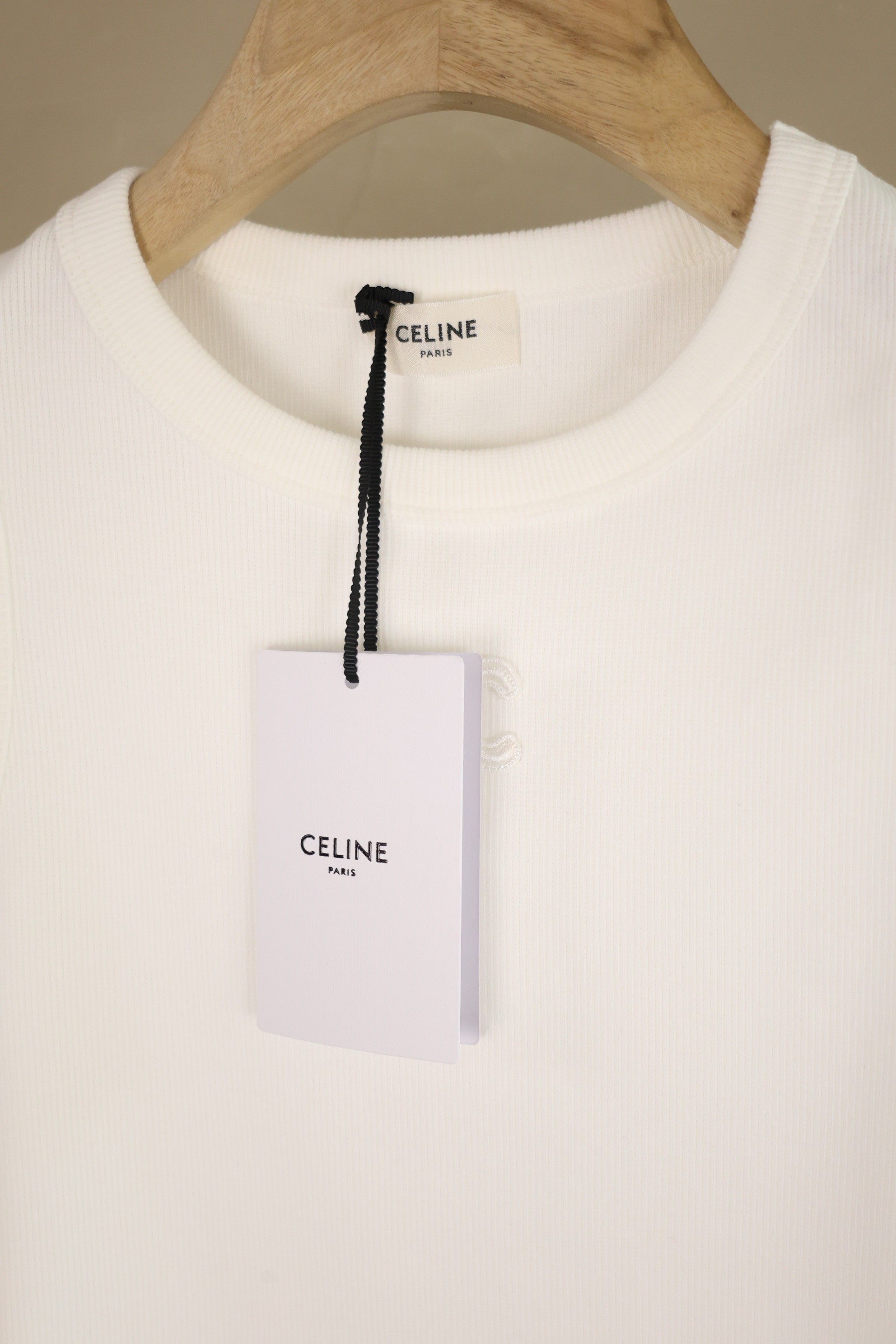 Celine Women's White Ribbed Knit Tank Top with Embroidered Logo - Elegant Style 4 a1745400280441 2365