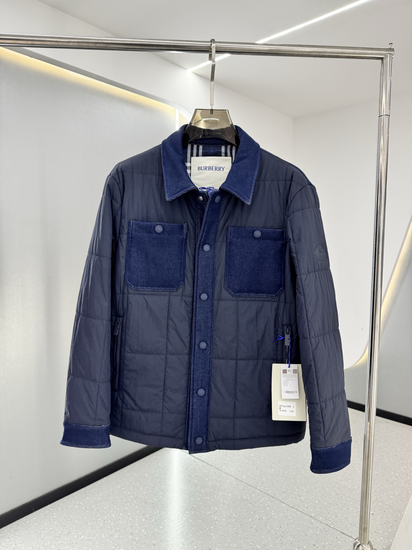 Burberry Navy Contrast Pocket Quilted Jacket
