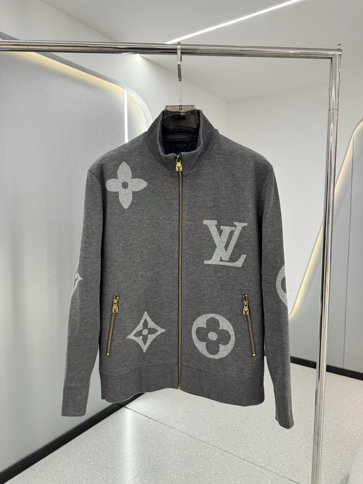 Louis Vuitton Gray Monogram Zip Cardigan