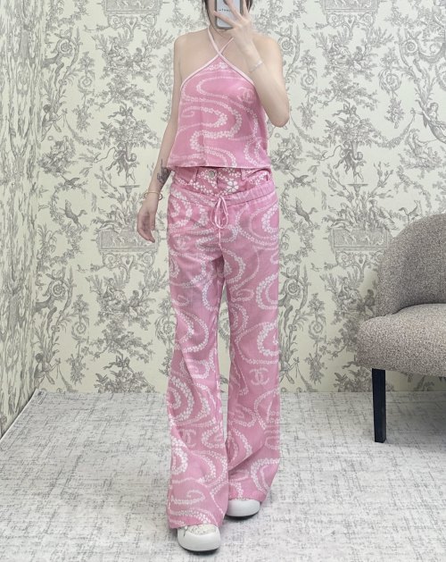 Chanel Printed Straight-Leg Pants with Drawstring Waist - Summer Collection 1 Chanel Printed Straight-Leg Pants with Drawstring Waist - Summer Collection