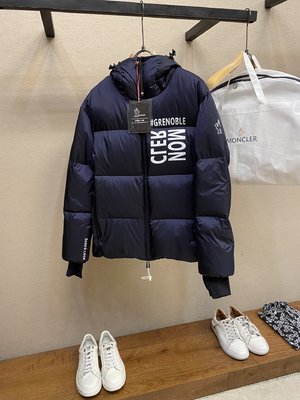 Moncler Clothing Coats & Jackets Down Jacket Blue White Embroidery Unisex Nylon Duck Down Fall/Winter Collection Hooded Top