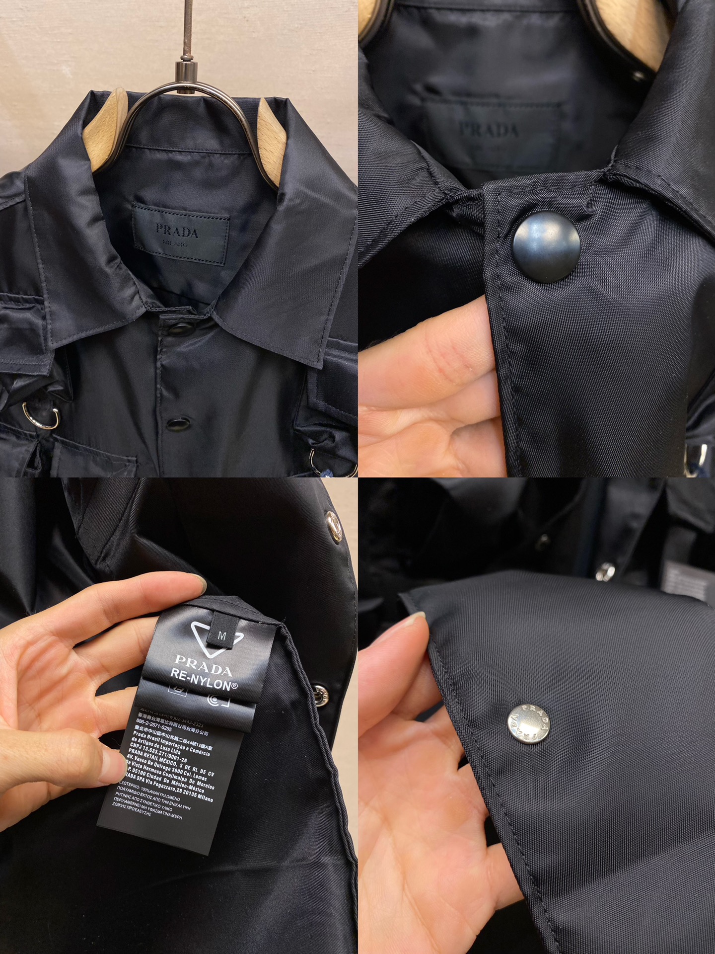 Prada24SSPrada工装尼龙外套选用标志性的创新再生尼龙Re-Nylon打造搭配保龄球领彰显实用