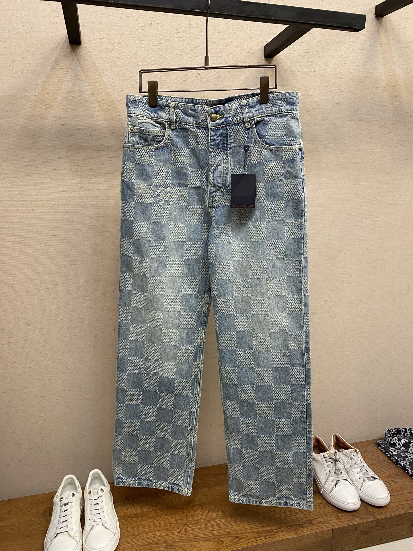 New Chessboard Jeans: LV Cowboy Jackets with 3D Damier Texture and Vintage Wash