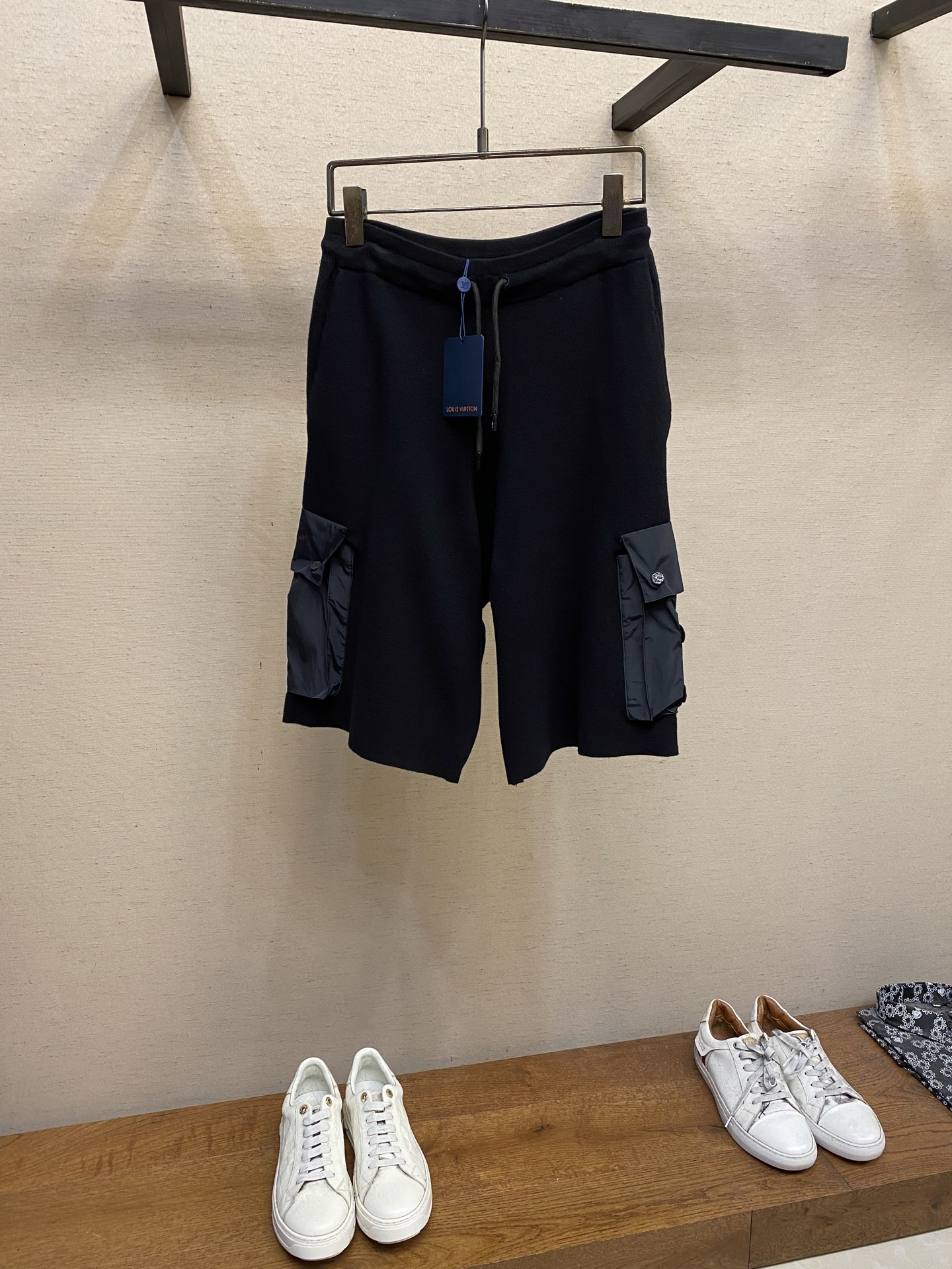 NO:137646,1V, LU Zhangzai work knitted shorts Original, 000 purchase, knitted lycra tissue, woven fabric splicing, woven embroidery embellishment, workwear design style, hardware accessories opening and closing, full set of auxiliary materials 