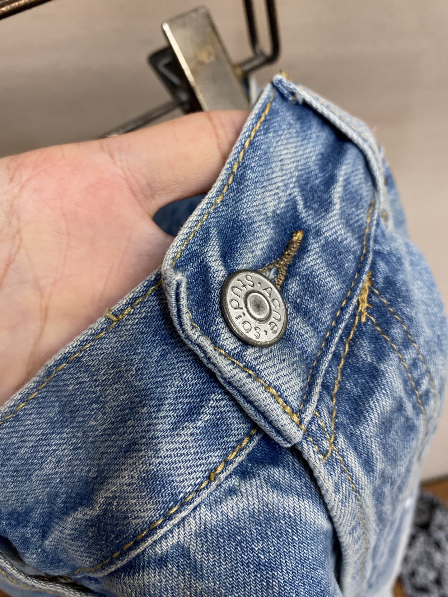 Acne Studios Ink Jeans with Custom Mackerel Cloths, Light Blue Wash, Eye Buttons. - 图片 3