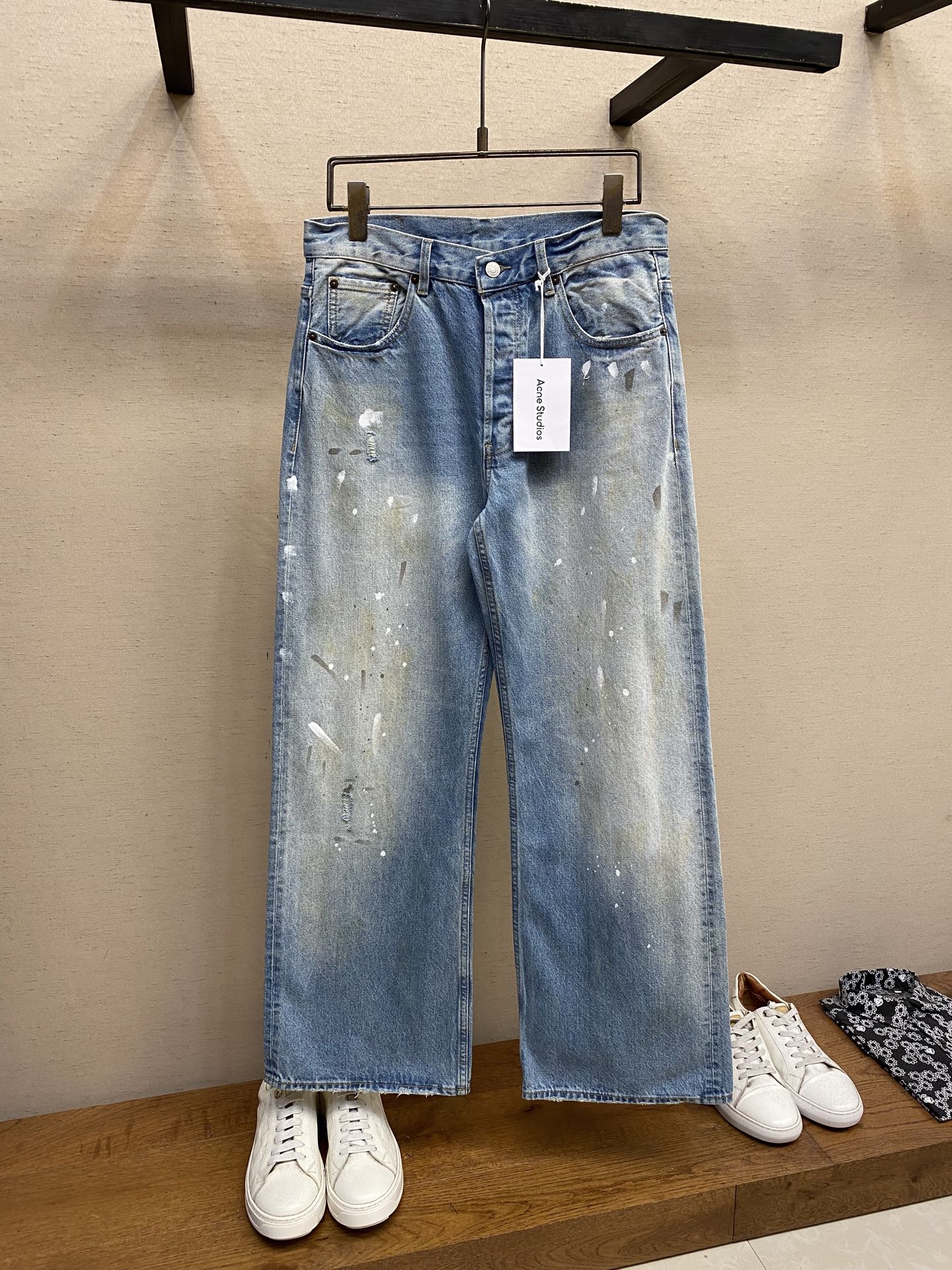 2021M Acne Studios Painted Jeans: Loose Fit, Leather-Mixed Fabric, Ideal for Spring-Summer - 图片 1