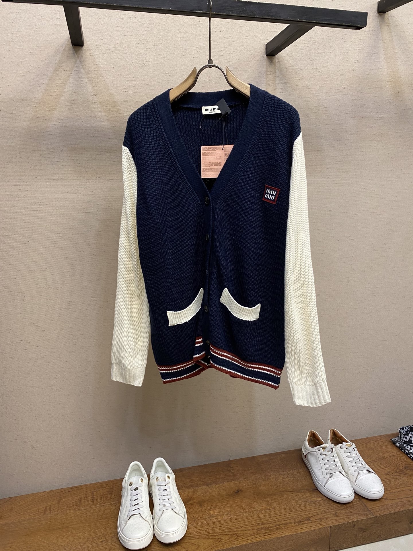 Miu Miu Oversize Wool-Cotton Knit Shirt with Horn Buttons