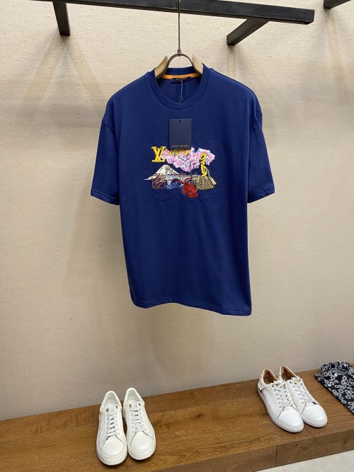 Louis Vuitton x Nigo Embroidered Graphic Tee - Cotton, Blue, Crew Neck