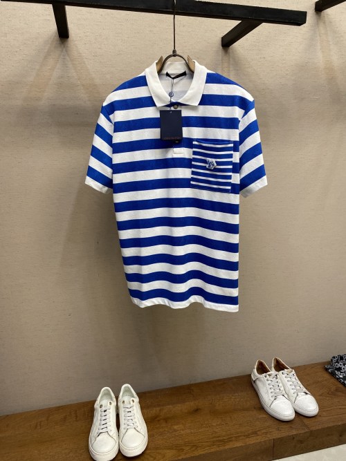 Louis Vuitton Striped Cotton Polo Shirt With Pocket and Charm Detail