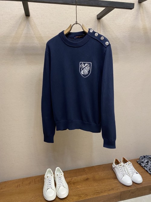 Louis Vuitton Embroidered Cotton Knit Sweater - Long Sleeve, Round Neck 1 Louis Vuitton Embroidered Cotton Knit Sweater - Long Sleeve, Round Neck