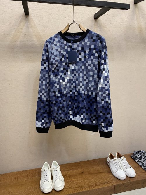 Louis Vuitton Pixelated Round Neck Long Sleeve Knitted Sweater for Men 1 Louis Vuitton Pixelated Round Neck Long Sleeve Knitted Sweater for Men