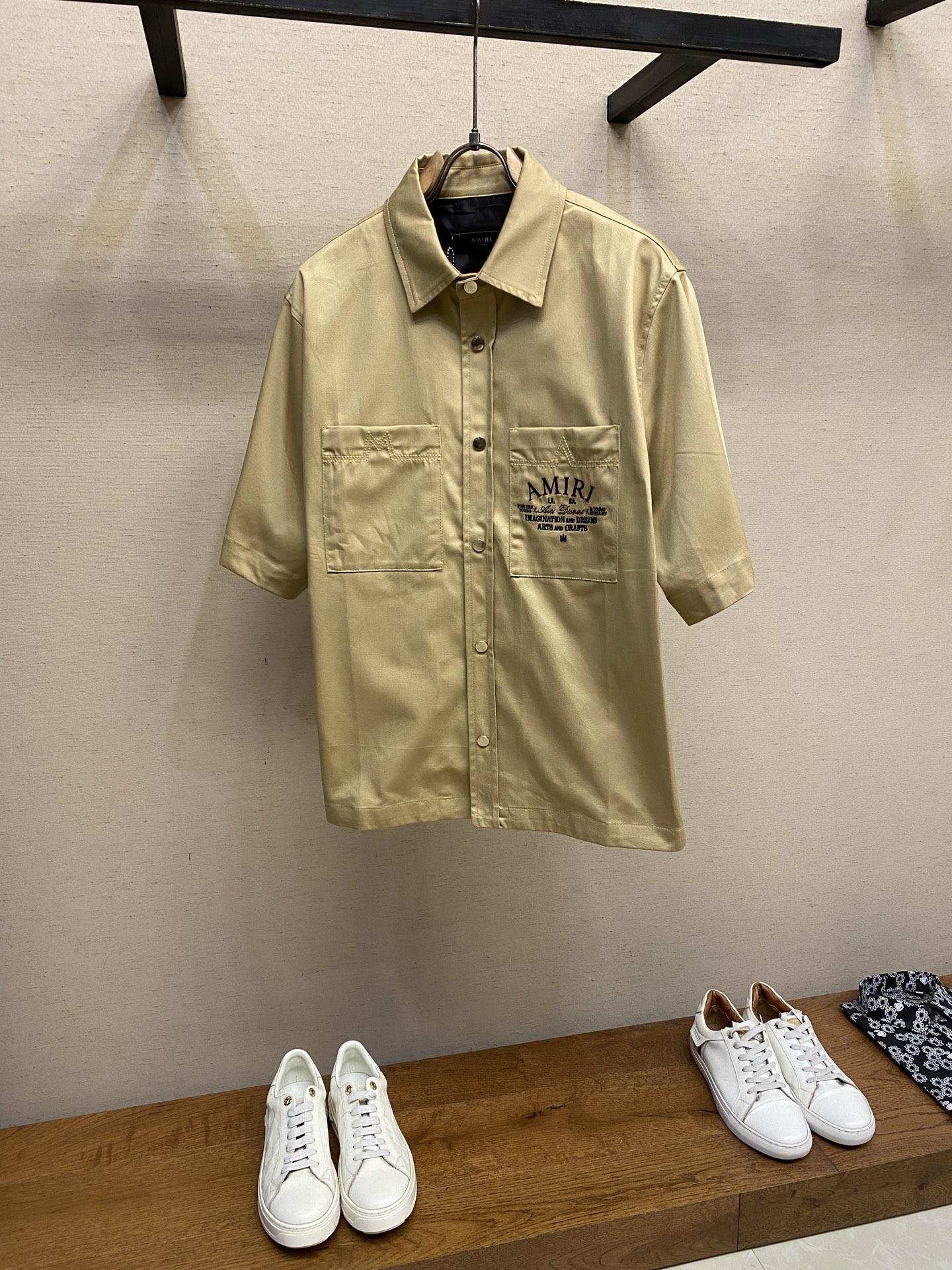 Amiri24ss Summer Shirt: Tweeded Cotton, Machine Embroidery, Hardware Spares | Black, Khaki, Sizes S-L