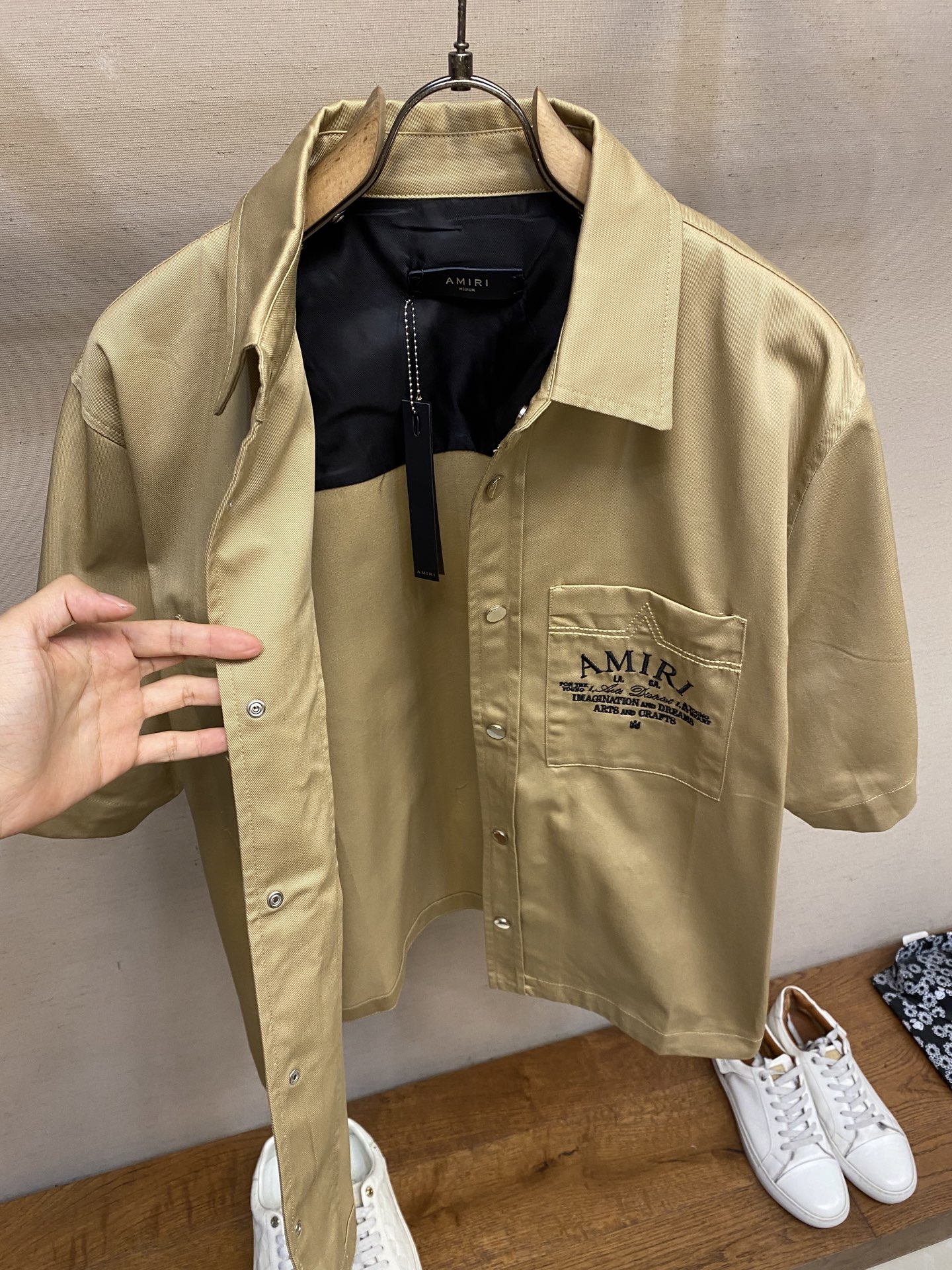 Amiri24ss Summer Shirt: Tweeded Cotton, Machine Embroidery, Hardware Spares | Black, Khaki, Sizes S-L - 图片 9