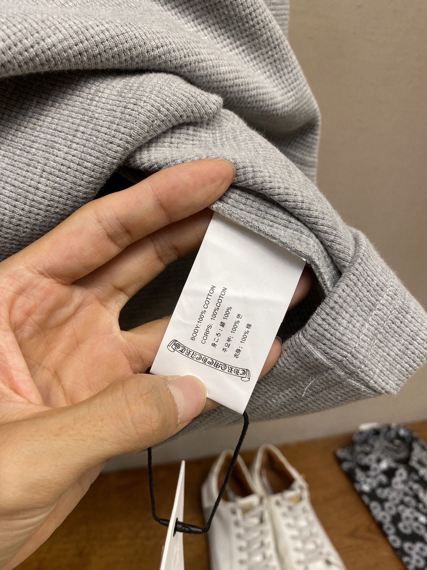 🌟🌟 Chrome Heart  CH/25 梵文亨利领华夫格加厚长袖T恤。类似卫衣。面料采用洗前350