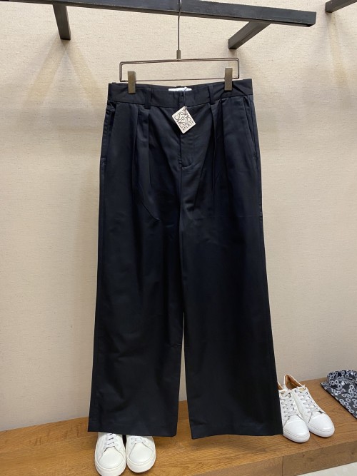 Loewe Women's Cotton Pleated Wide-Leg Pants, High-Density Twill Fabric 1 Loewe Women's Cotton Pleated Wide-Leg Pants, High-Density Twill Fabric