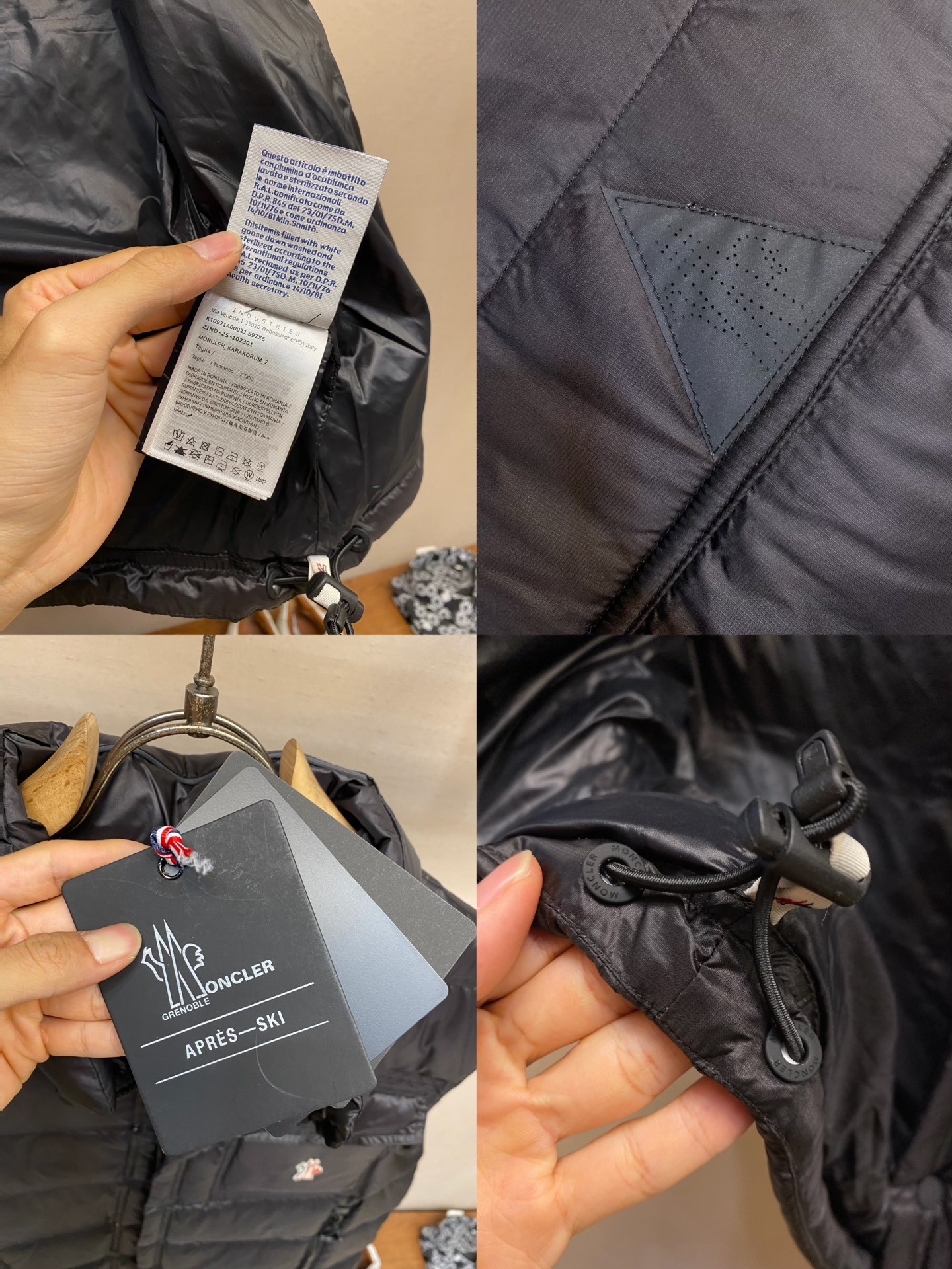 🌟🌟Moncler、饰反光标羽绒马甲面料选择:选用极细锦纶纱线通过高密度的方式编织而成,单位面积内的纱线