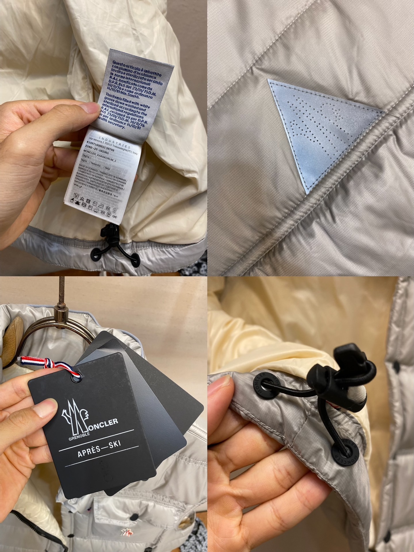 🌟🌟Moncler、饰反光标羽绒马甲面料选择:选用极细锦纶纱线通过高密度的方式编织而成,单位面积内的纱线