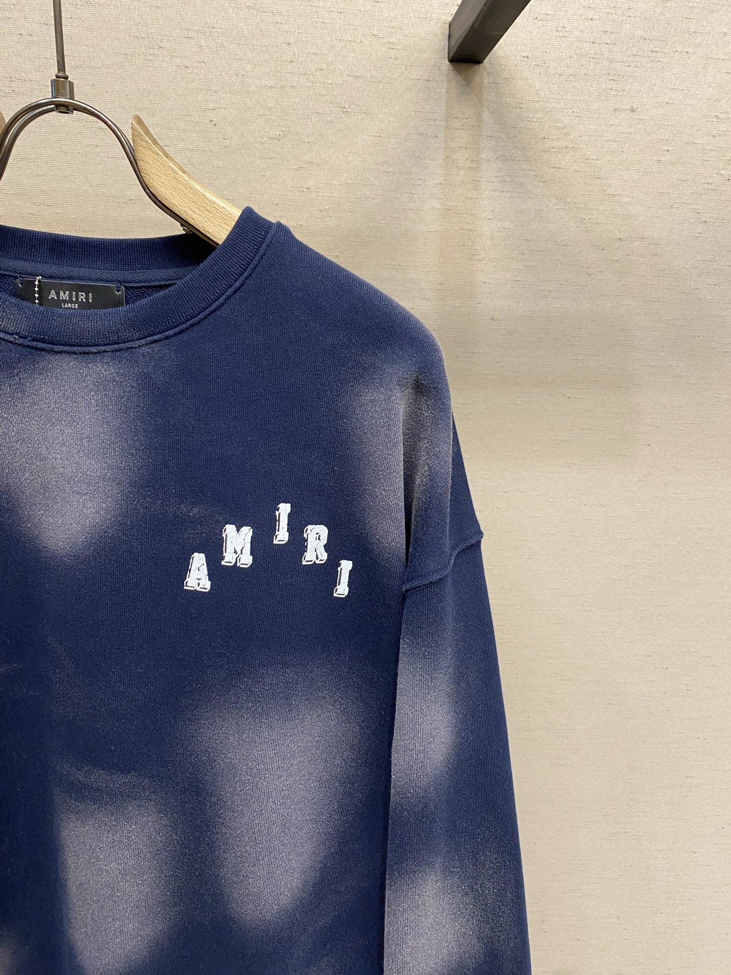 🌟🌟ANIRI 新款洗水做旧纯棉毛圈重磅圆领卫衣 蓝色 皮牌主标 男女同款 尺码：S-XL