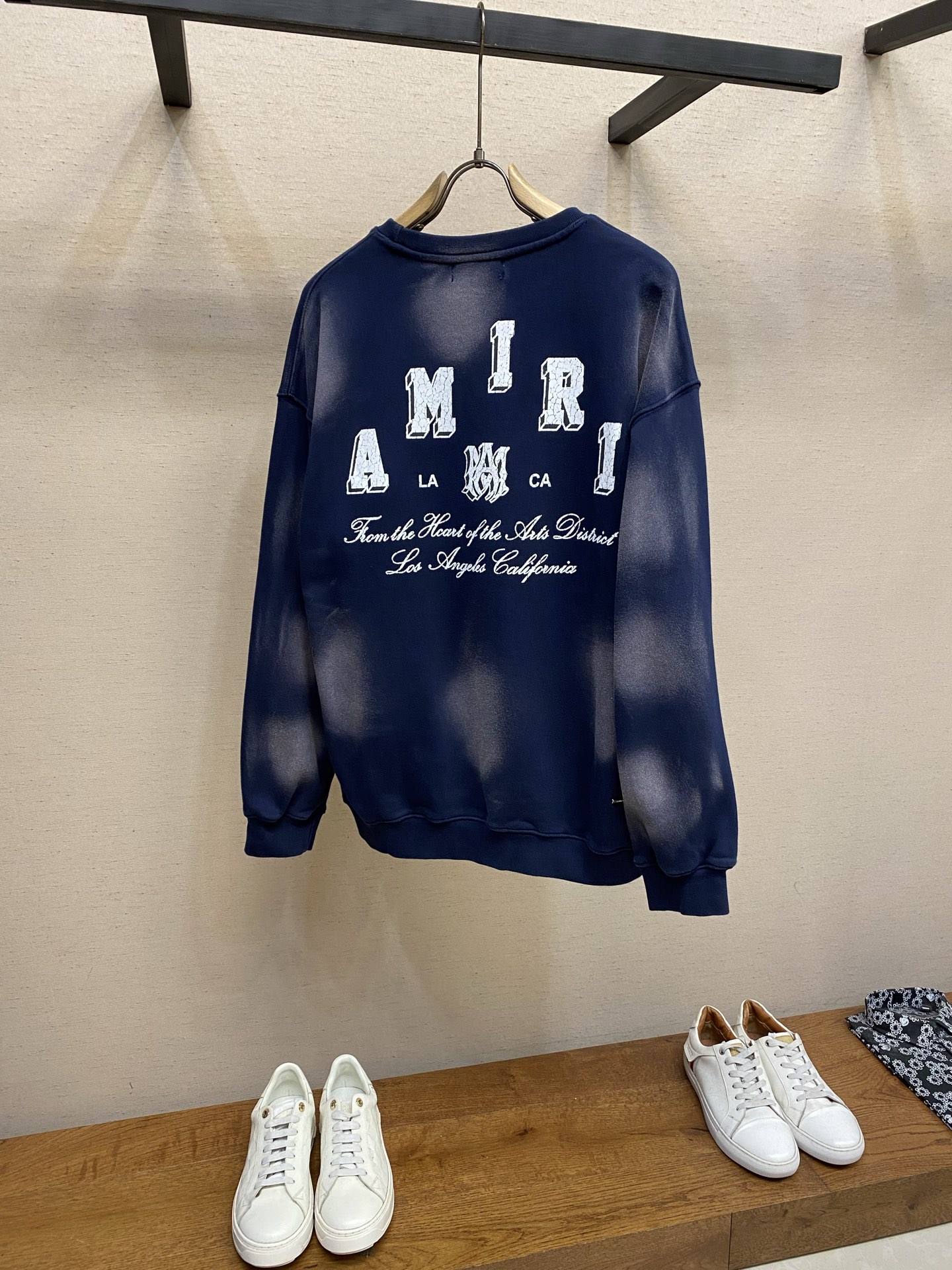 🌟🌟ANIRI 新款洗水做旧纯棉毛圈重磅圆领卫衣 蓝色 皮牌主标 男女同款 尺码：S-XL