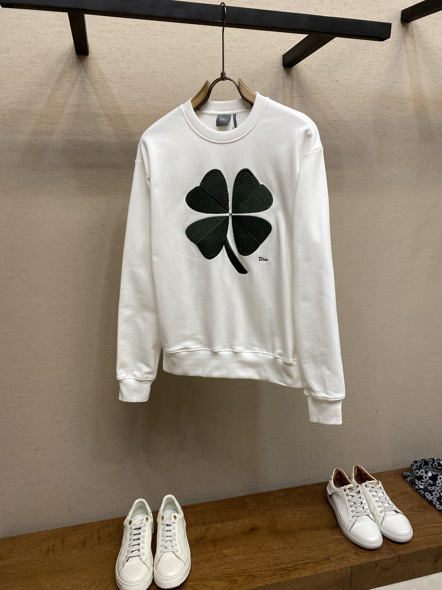 🌟🌟Dior 25新款卫衣白色棉质起绒面料 Dior Clover 图案刺绣乔纳森·安德森 (Jonat