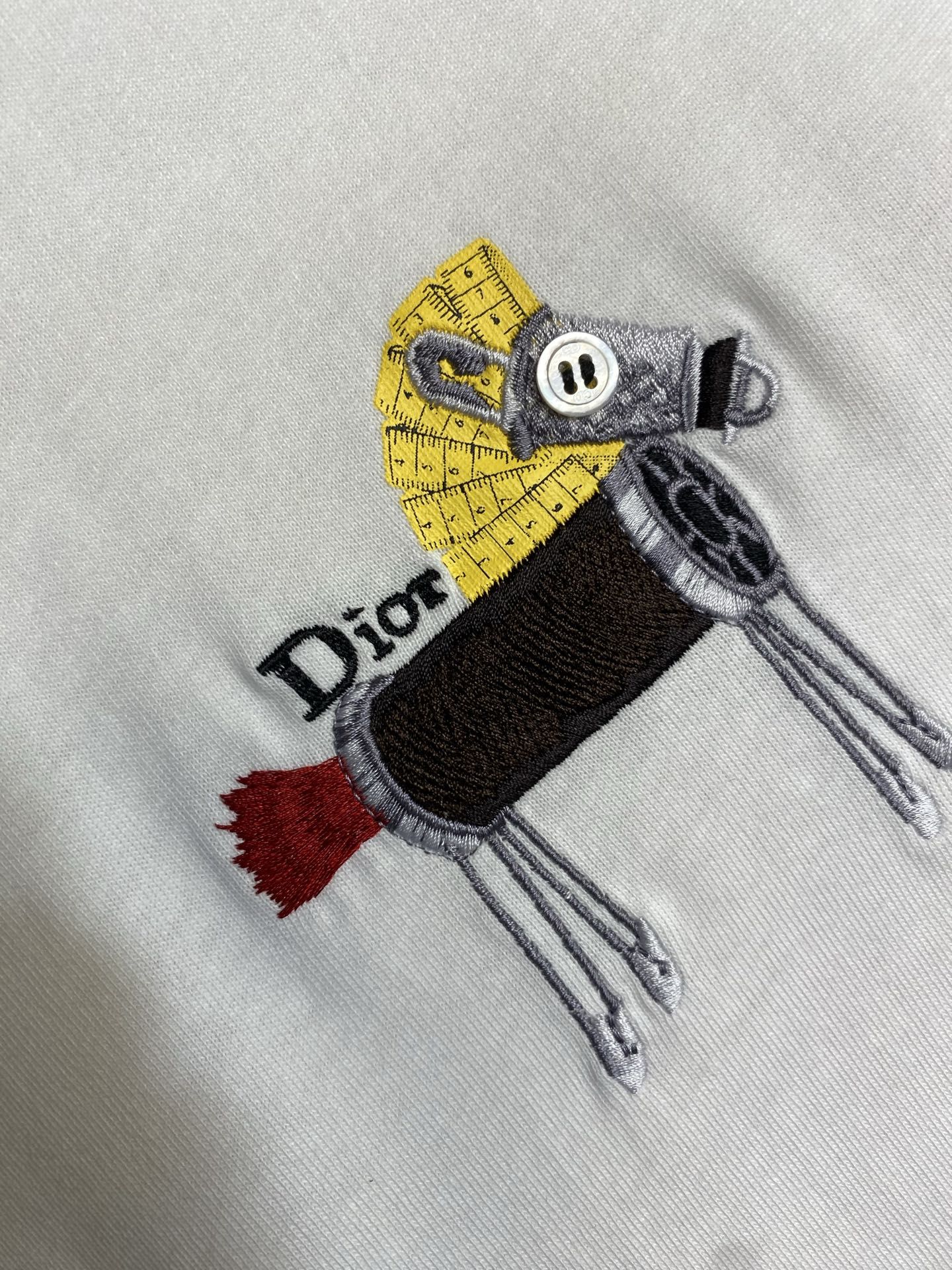 🌟🌟Dior ，棉质平纹针织圆领小马刺绣短袖T恤正品7500购入 40支双纱爽棉200克 1*1双纱罗纹