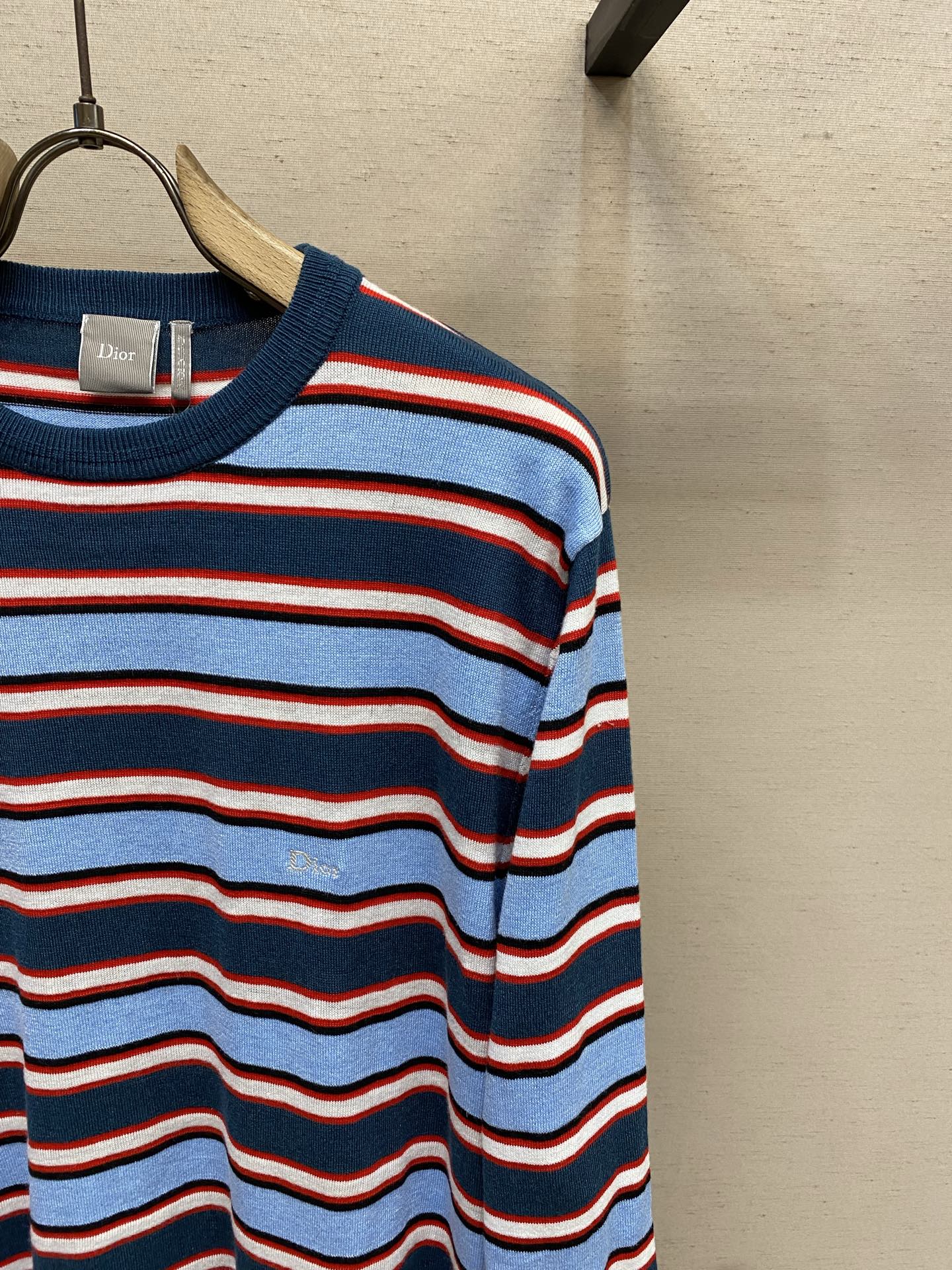 🌟🌟Dior，26ss早春字母刺绣拼色条纹针织圆领长袖尺码：S-XL