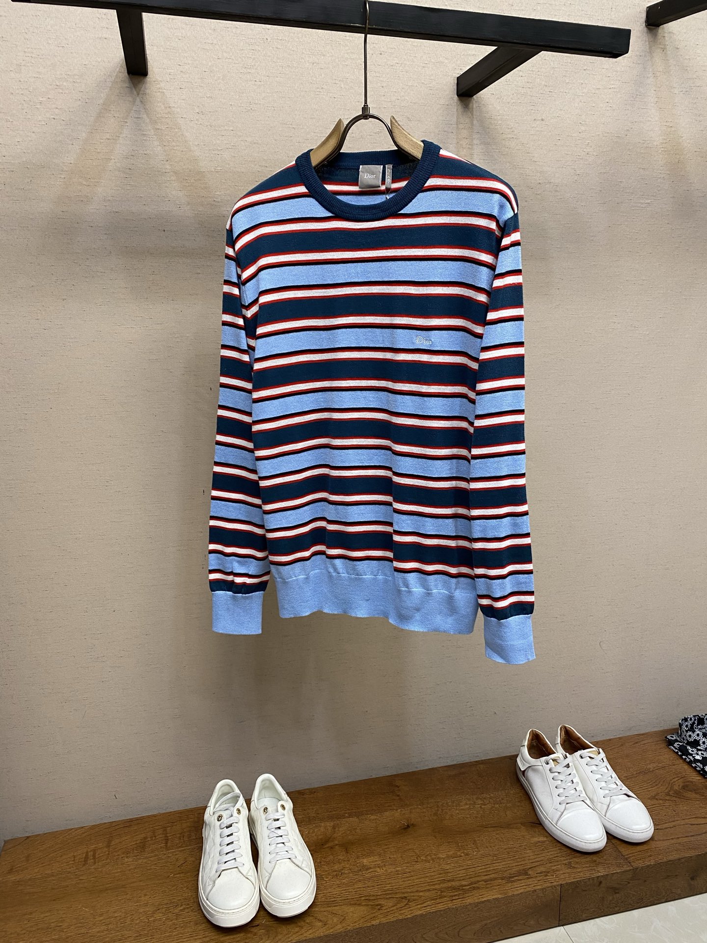🌟🌟Dior，26ss早春字母刺绣拼色条纹针织圆领长袖尺码：S-XL