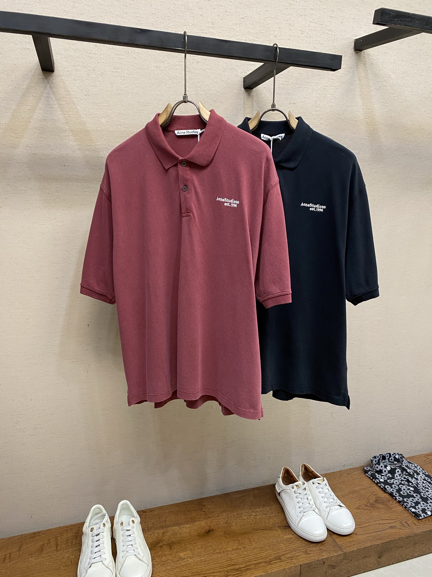 🌟🌟，Acne Studios夏装新款宽松OS版型珠地面料刺绣Polo衫 尺码：S-XL