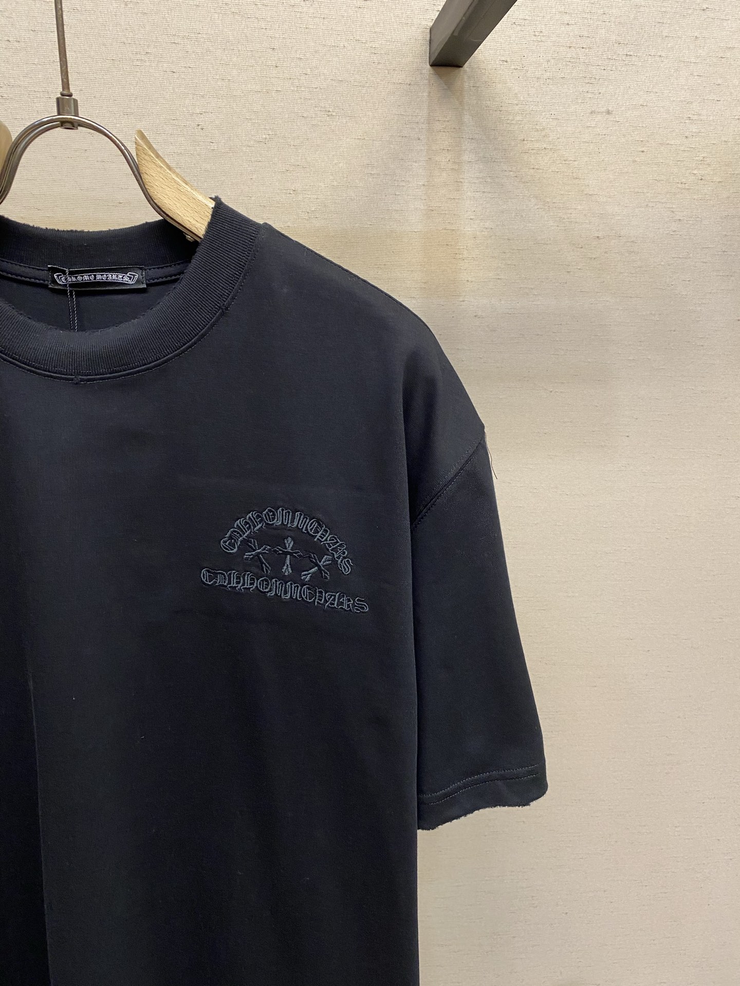 🌟🌟，Chrome Hearts克罗心新款 重磅高克重纯棉面料 贴布十字架logo刺绣 宽松圆领短袖 男