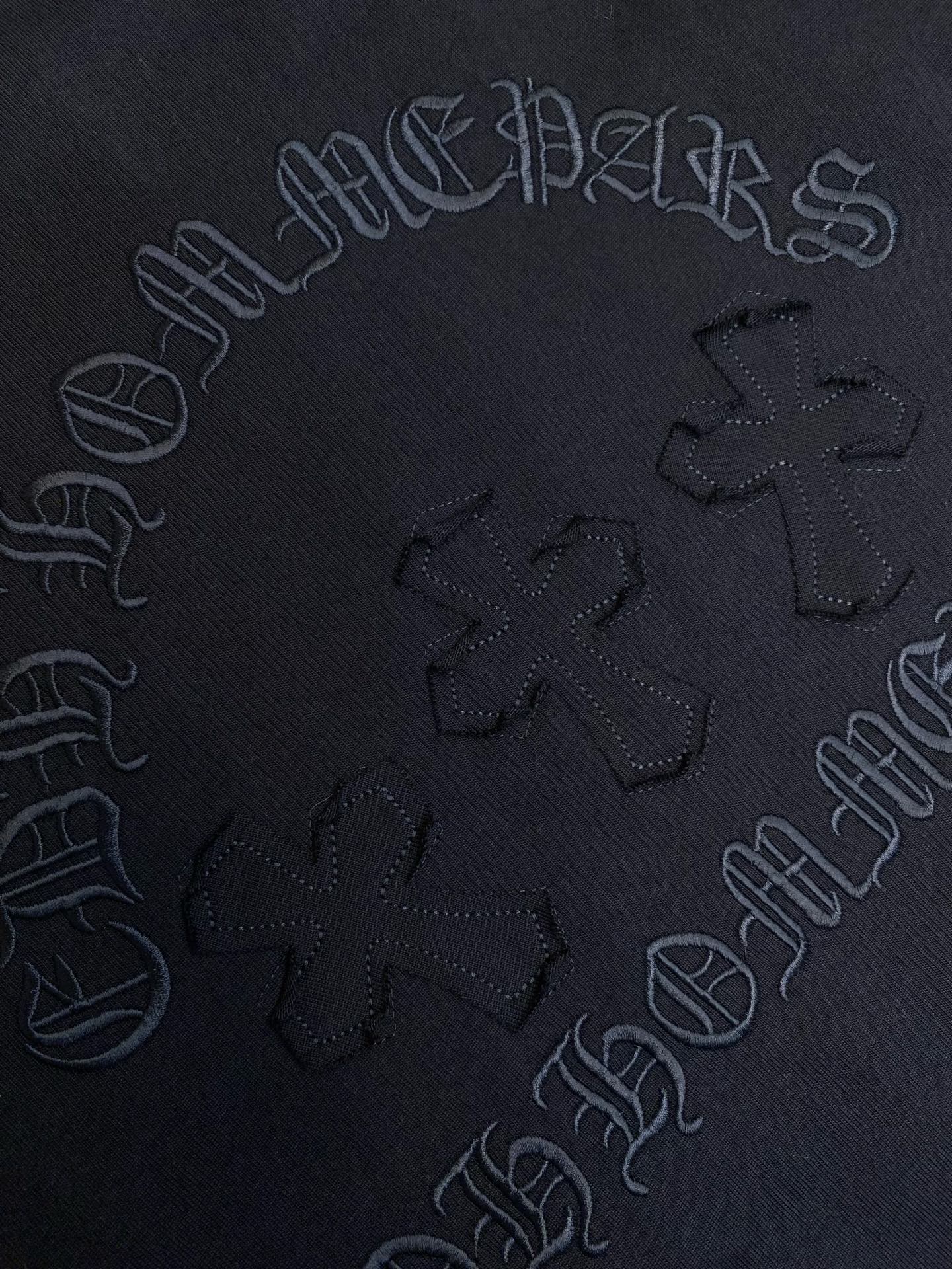 🌟🌟，Chrome Hearts克罗心新款 重磅高克重纯棉面料 贴布十字架logo刺绣 宽松圆领短袖 男