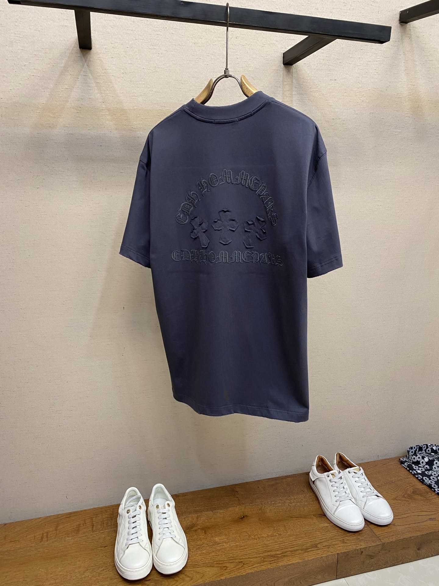 🌟🌟，Chrome Hearts克罗心新款 重磅高克重纯棉面料 贴布十字架logo刺绣 宽松圆领短袖 男