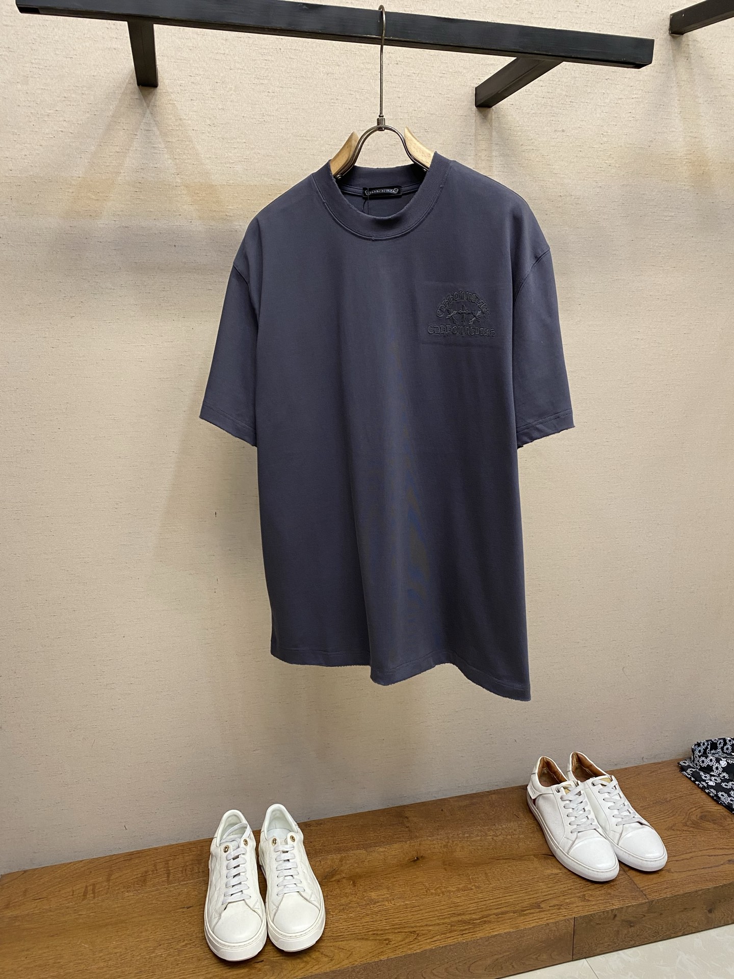 🌟🌟，Chrome Hearts克罗心新款 重磅高克重纯棉面料 贴布十字架logo刺绣 宽松圆领短袖 男