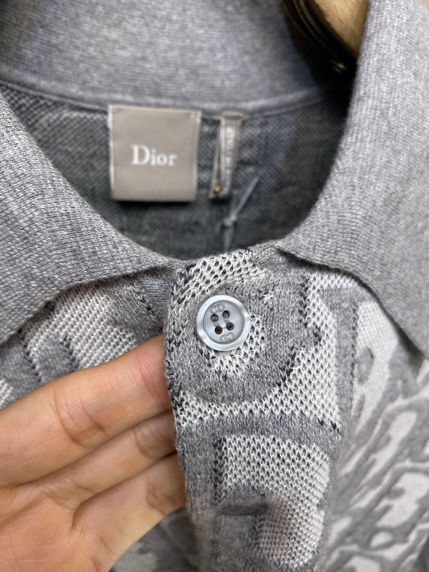 🌟🌟Dior，CD  Oblique 灰色提花针织Polo本款DIOR OBLIQUE针织短袖Polo衫