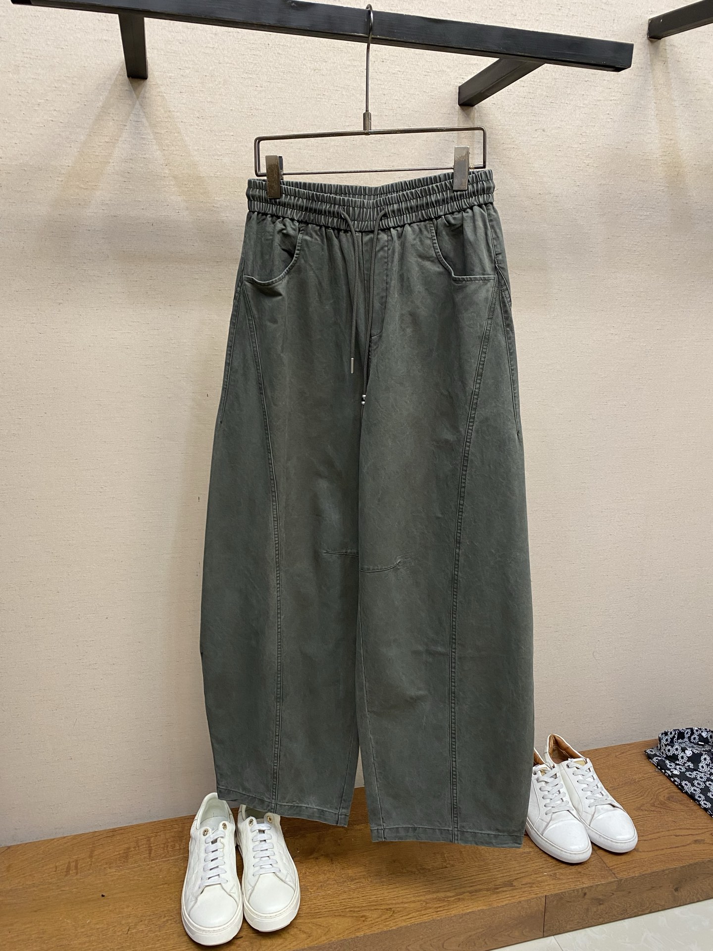 Bottega Veneta Gray Drawstring Wide-Leg Pants