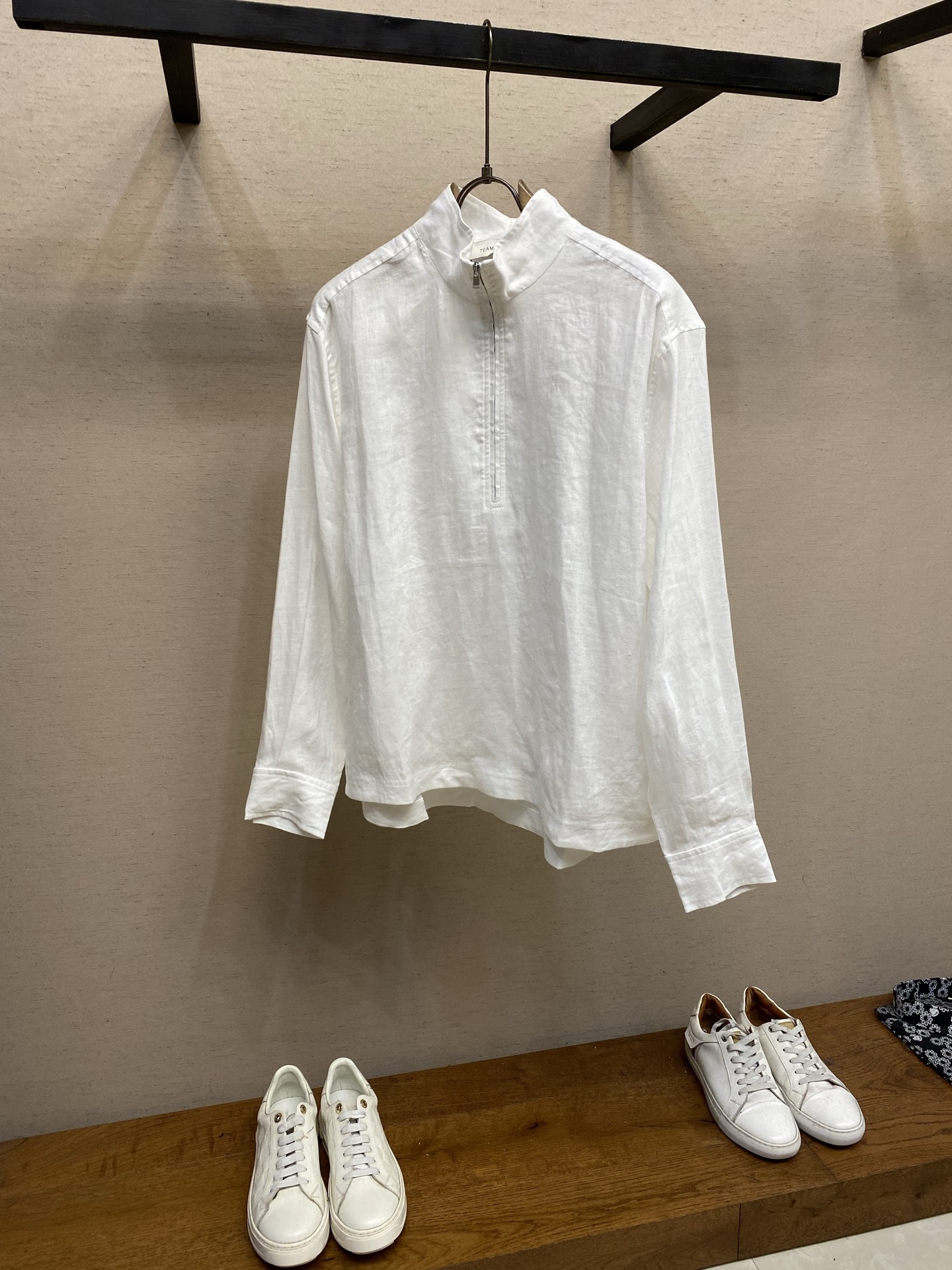 Loro Piana White Stand Collar Half-Zip Top