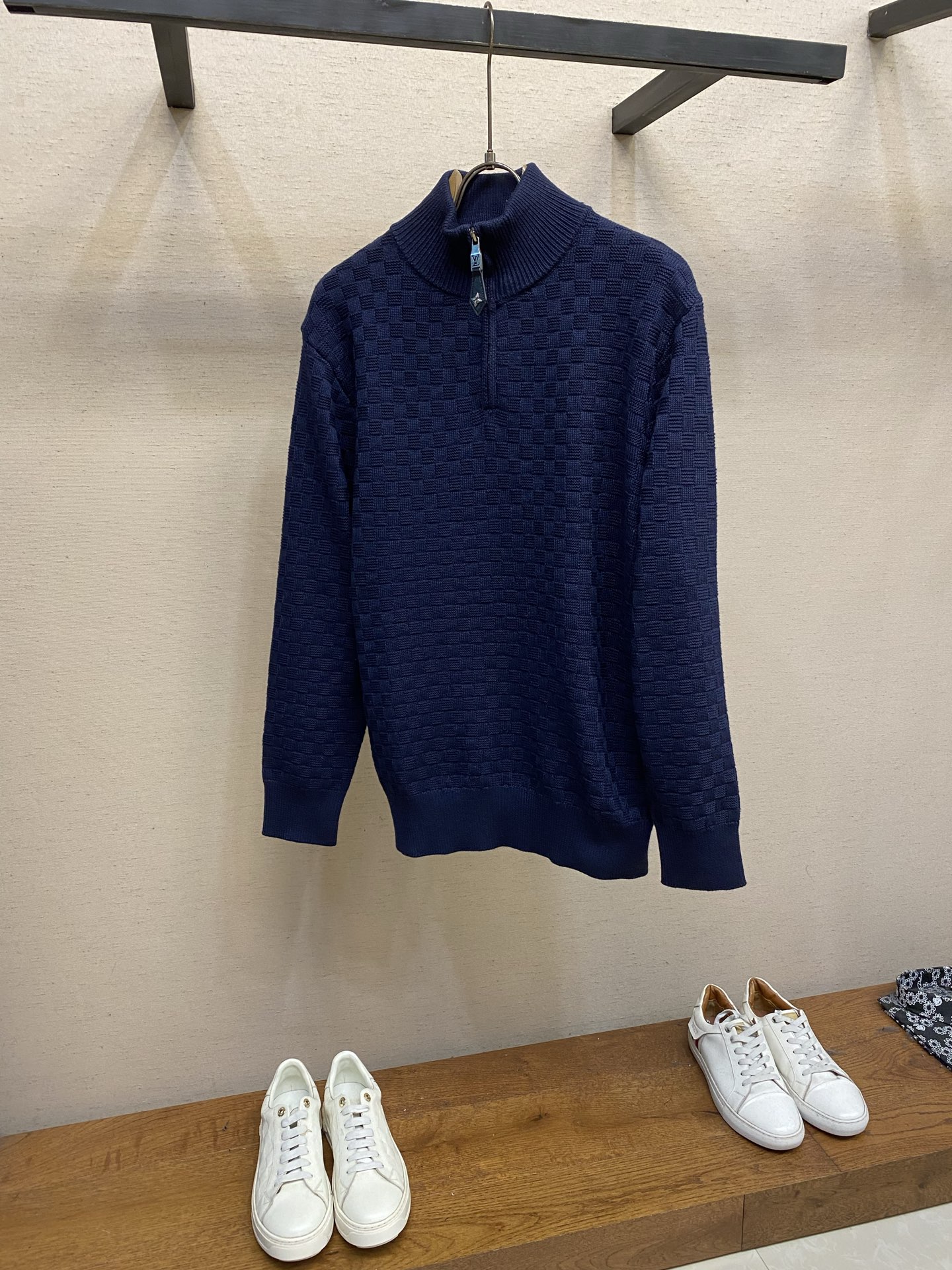 Louis Vuitton Navy Textured Half-Zip Sweater