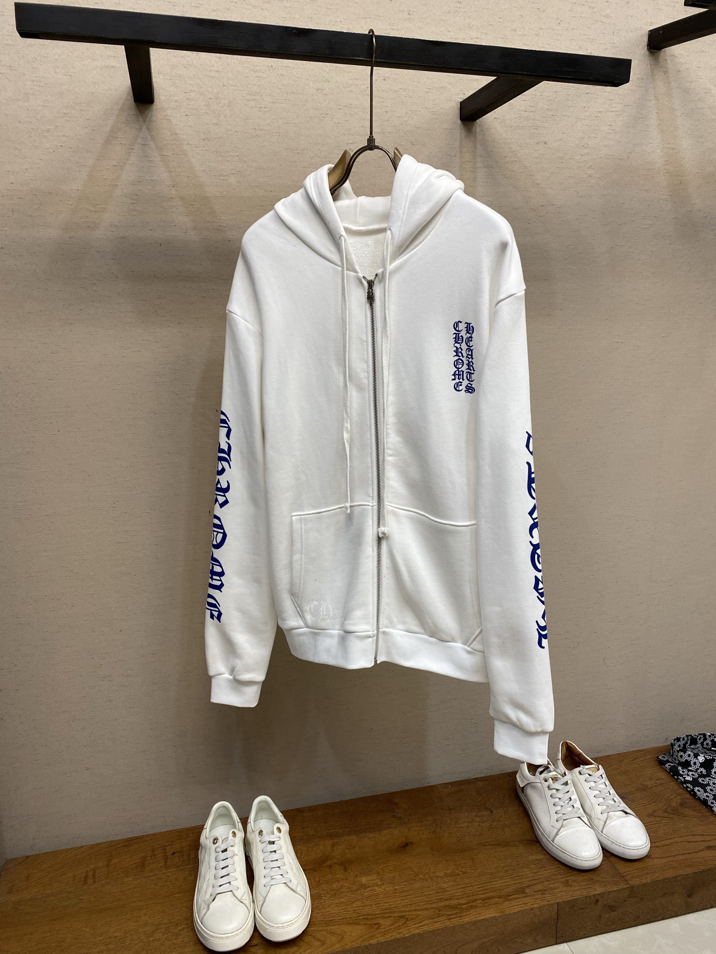 Chrome Hearts White Graphic Zip-Up Hoodie