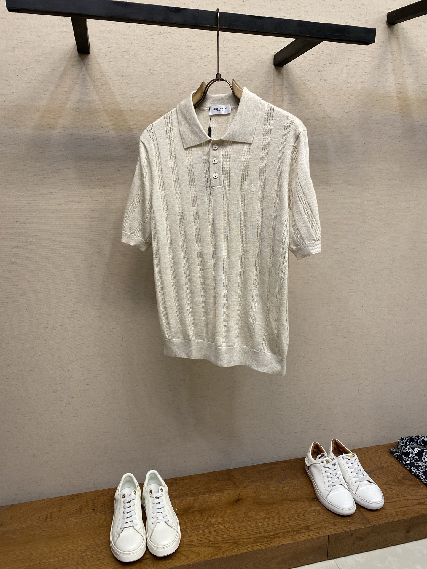 Saint Laurent Beige Ribbed Polo Shirt