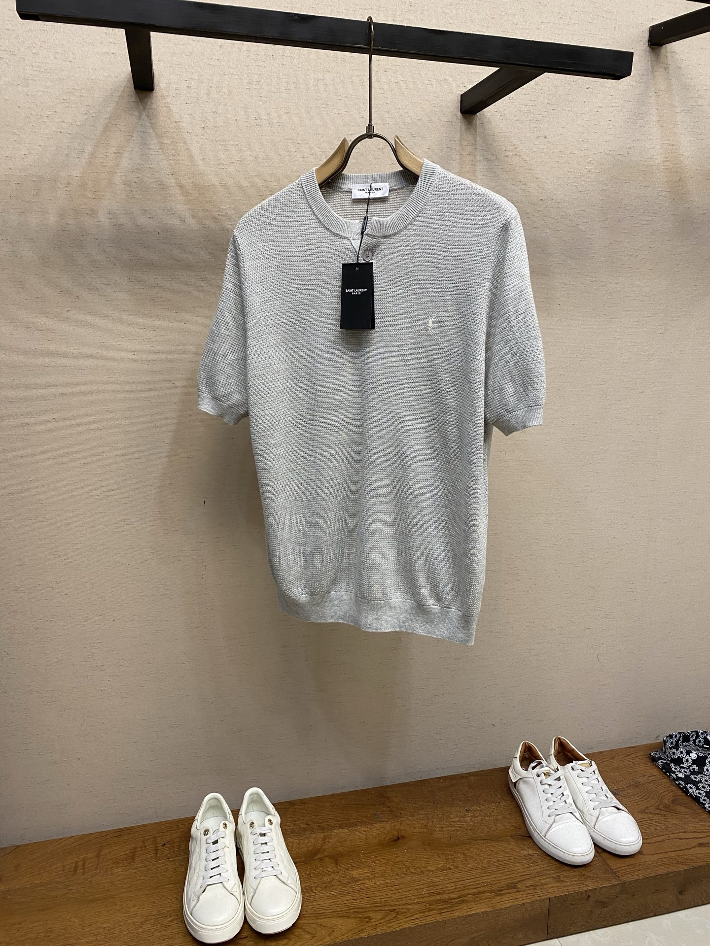 Saint Laurent Gray Logo Short Sleeve Top