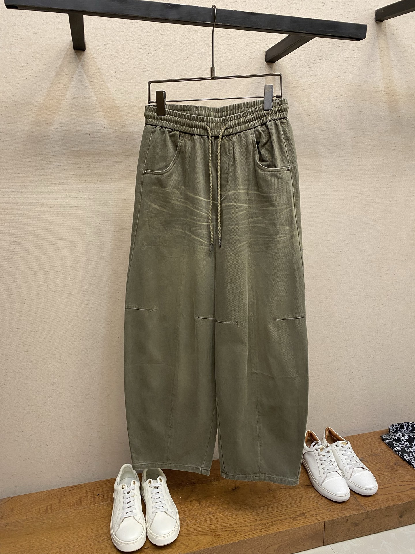 Bottega Veneta Olive Drawstring Wide-Leg Pants